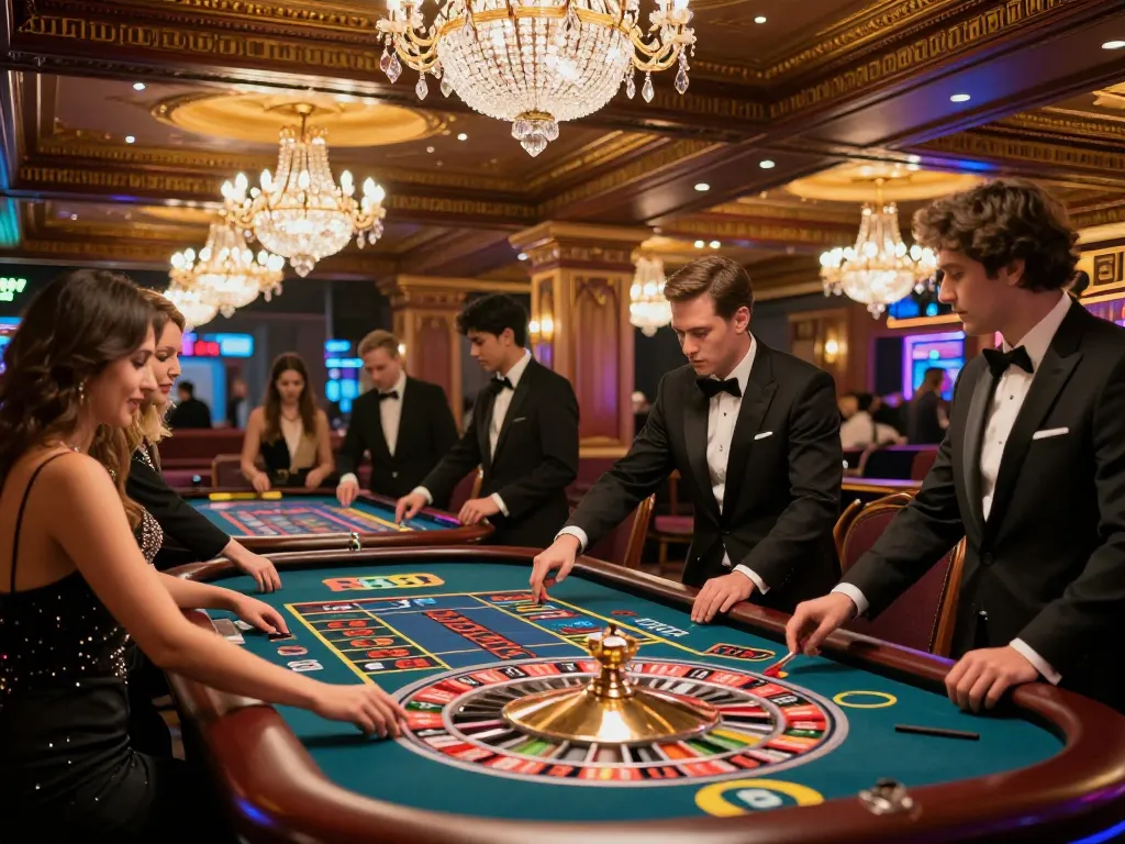 Experience the excitement of live roulette at RR88 with players placing bets at a luxury casino