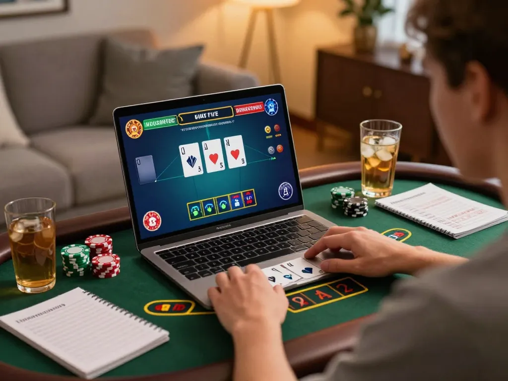 Engaging gameplay at a USDT casino, showcasing a colorful blackjack interface and strategic notes.