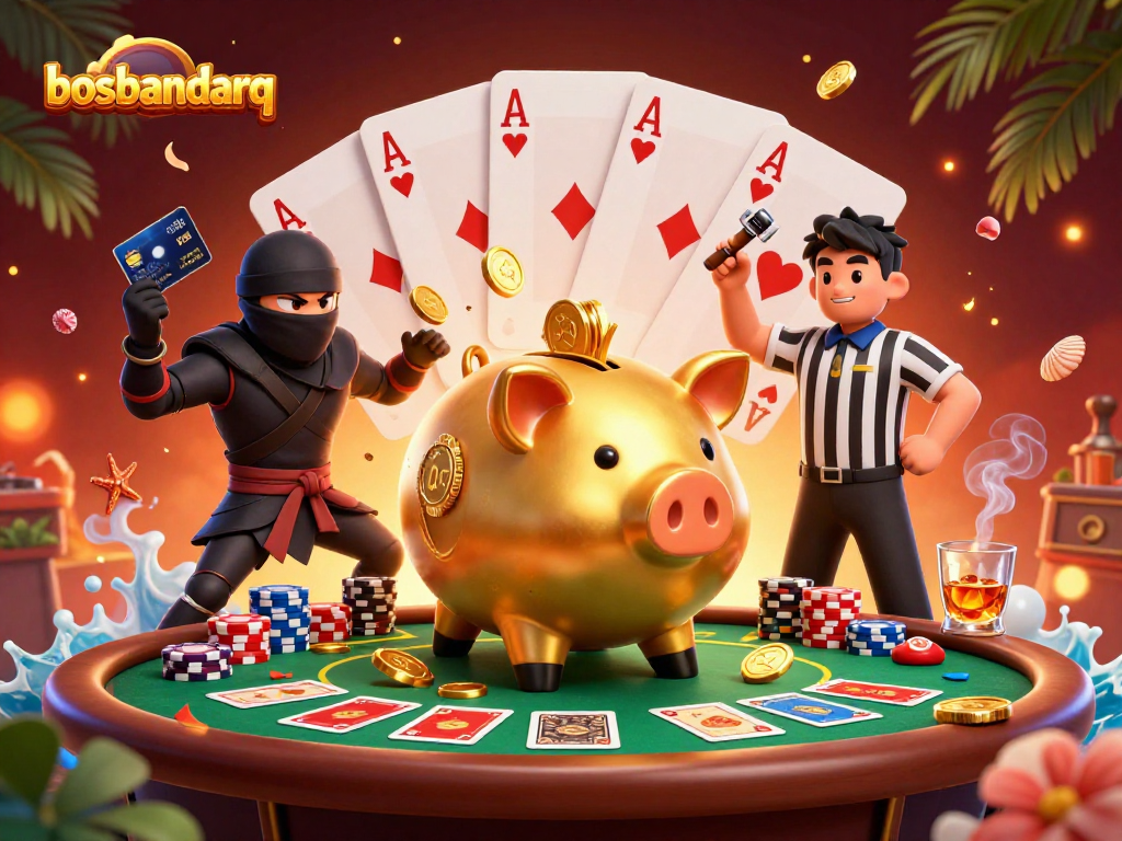 Experience the dynamic gameplay at bosbandarq with vibrant casino elements like poker chips and cards.
