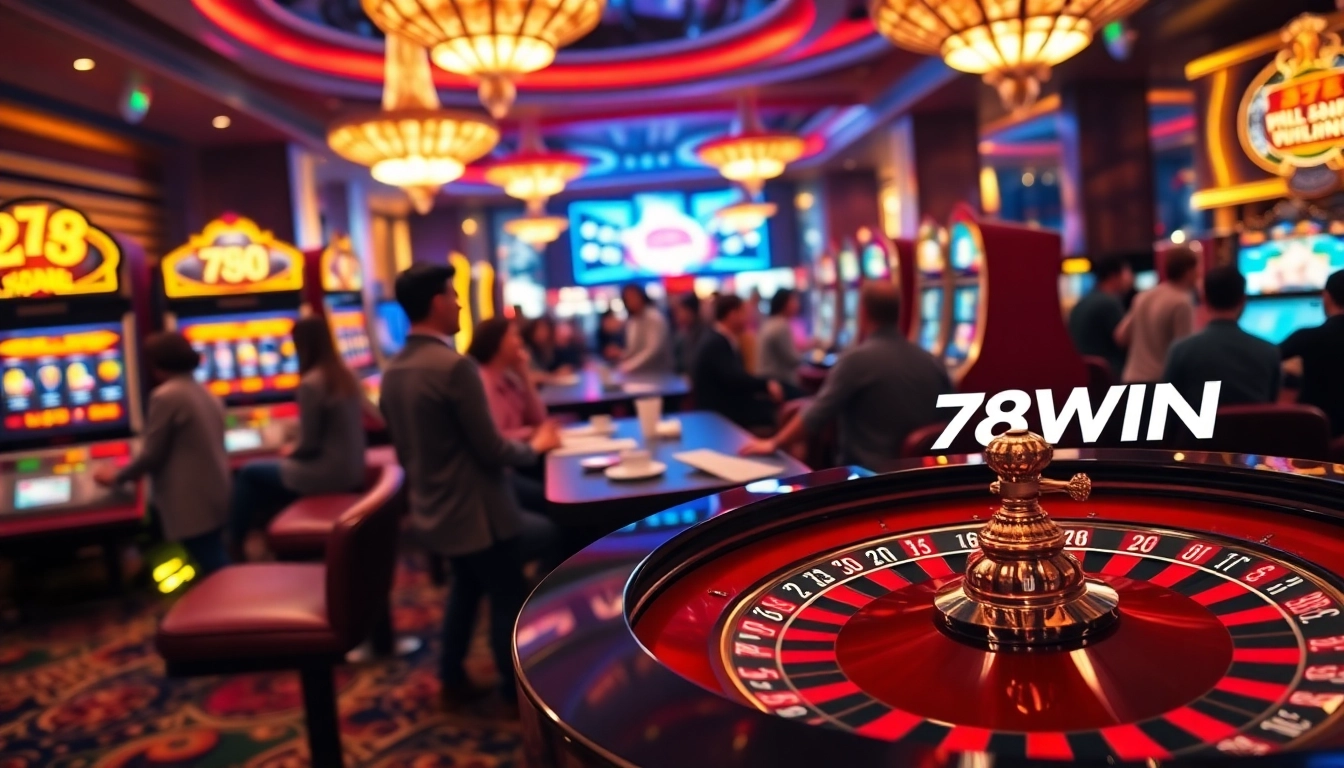 Experience thrilling gameplay at 78WIN with slot machines and vibrant casino elements.