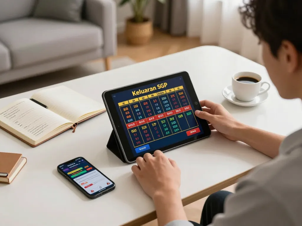 Engaging with keluaran sgp results on a tablet, showcasing a modern online gambling setup.