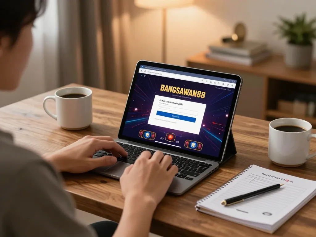 Bangsawan88 login displayed on tablet screen during an engaging online gaming session at home.