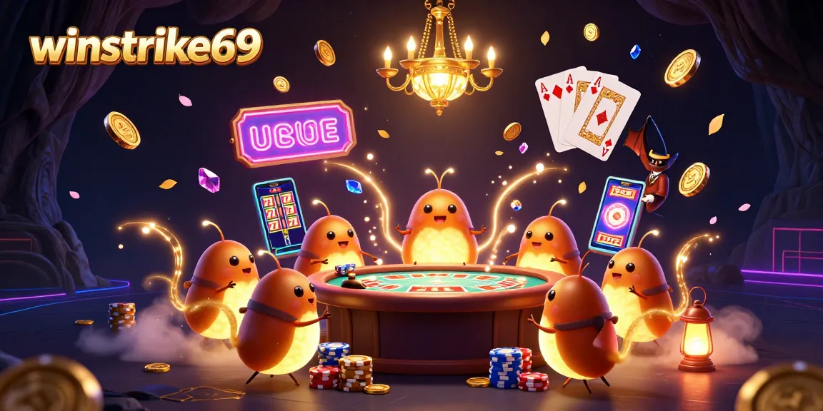 winstrike69 showcases a vibrant illuminated casino scene featuring glowworms and dynamic gaming elements.