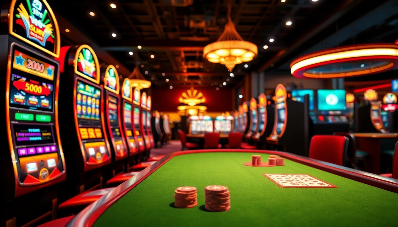 Engaging casino bonuses showcased with vibrant slot machines and energetic atmosphere.