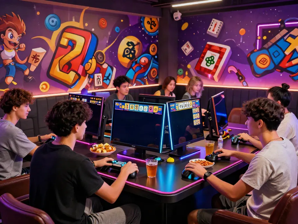 Pengguna MESINMPO bermain permainan Mahjong Slot dengan suasana gaming yang enerjik.