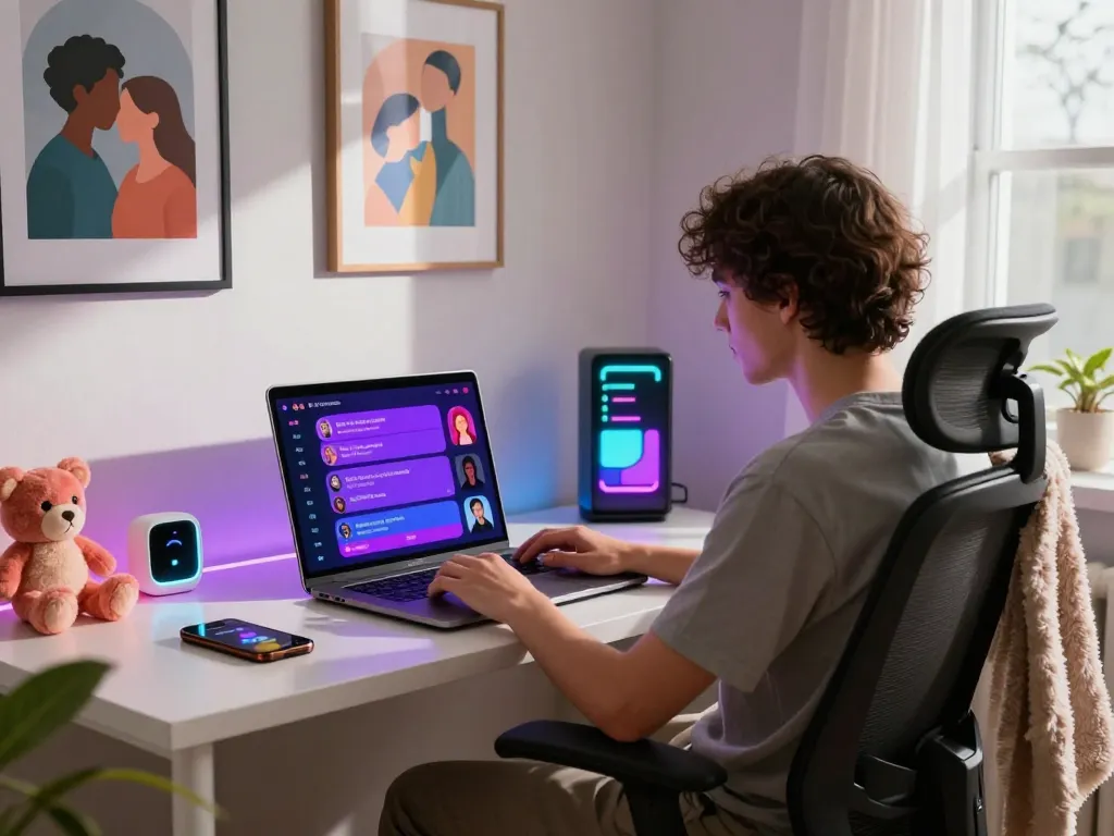 Interactive ai sex chat scene with customizable avatars and a vibrant chat interface.