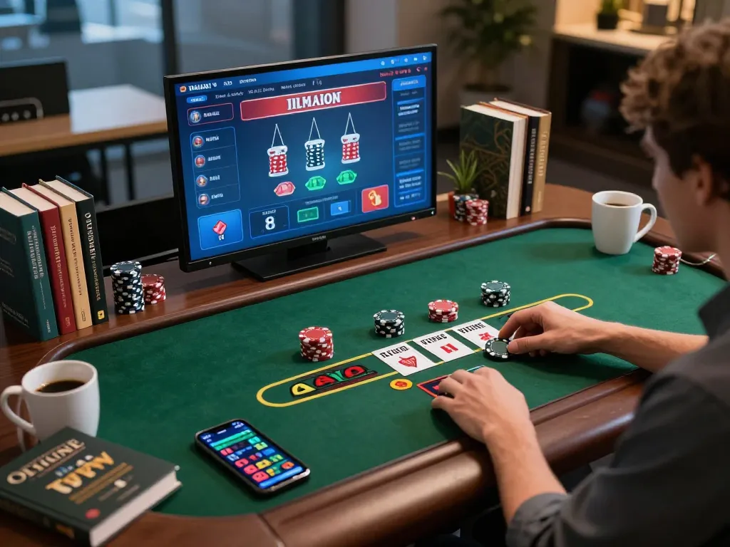 tr88 player strategizing while playing live dealer blackjack online in a comfortable home setting