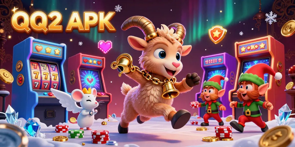Engage in thrilling casino action with QQ2 APK at a festive holiday-horror casino illustration featuring playful characters.