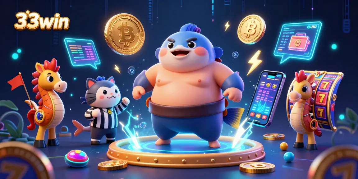 33win brings thrilling gaming excitement with a vibrant underwater casino illustration.