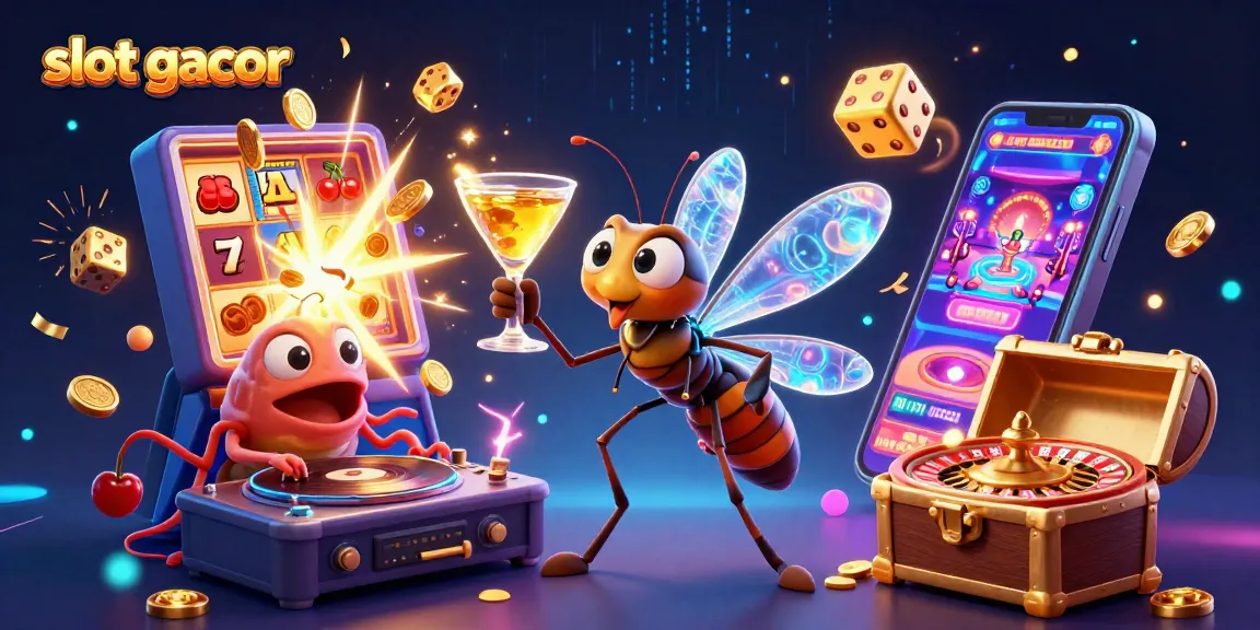 Experience slot gacor excitement with a lively 3D illustration of casino characters and gaming elements.