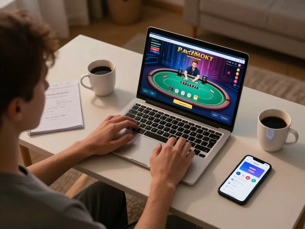 Experience engaging gameplay with Okwin tv on a cozy home gaming setup, showcasing strategy notes and vibrant casino interface.