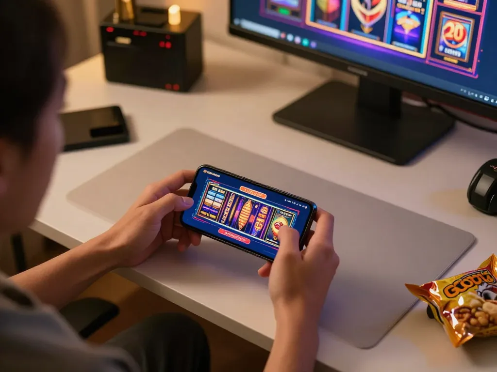 Engaging with GO88 casino app on a smartphone in a cozy home setting while enjoying online gaming.