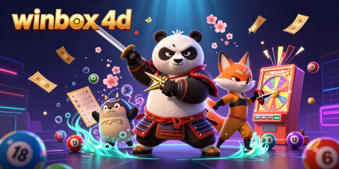 Experience the excitement of winbox 4d with a thrilling 3D illustration of a samurai panda and his companions.