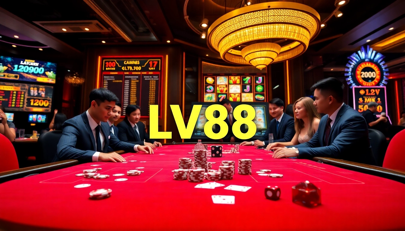Engaging gaming experience at Nhà cái LV88 with vibrant casino tables and professional dealers.