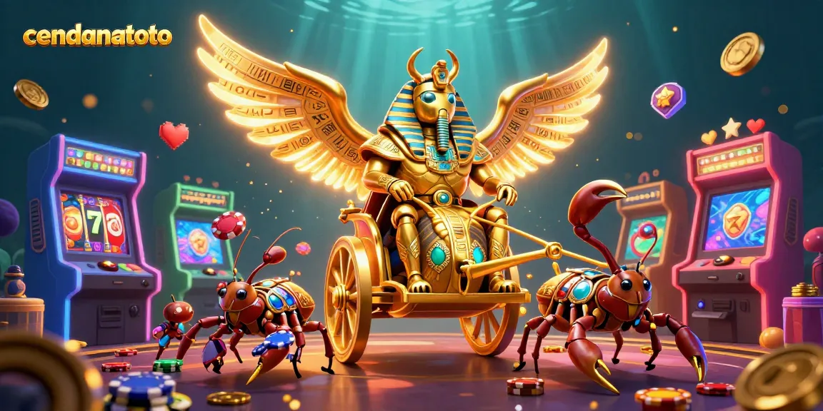 Engage with cendanatoto in an exciting 3D casino scene filled with slots and vibrant game elements.
