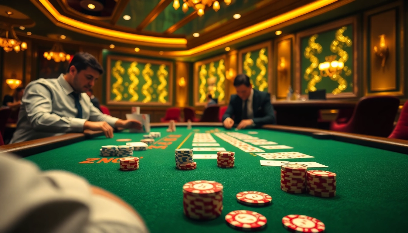 Engage in blackjack strategy with 98win98's vibrant casino scene featuring intense gameplay and luxurious elements.