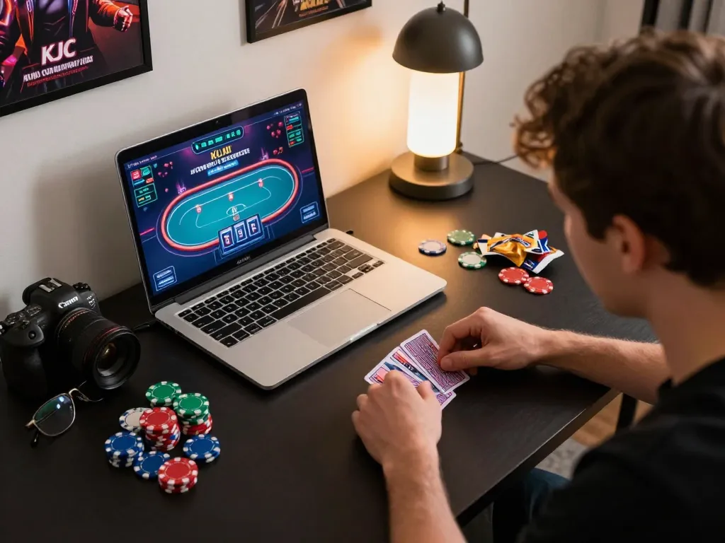 KJC player strategizing during an online poker game, showcasing dynamic gameplay experience.