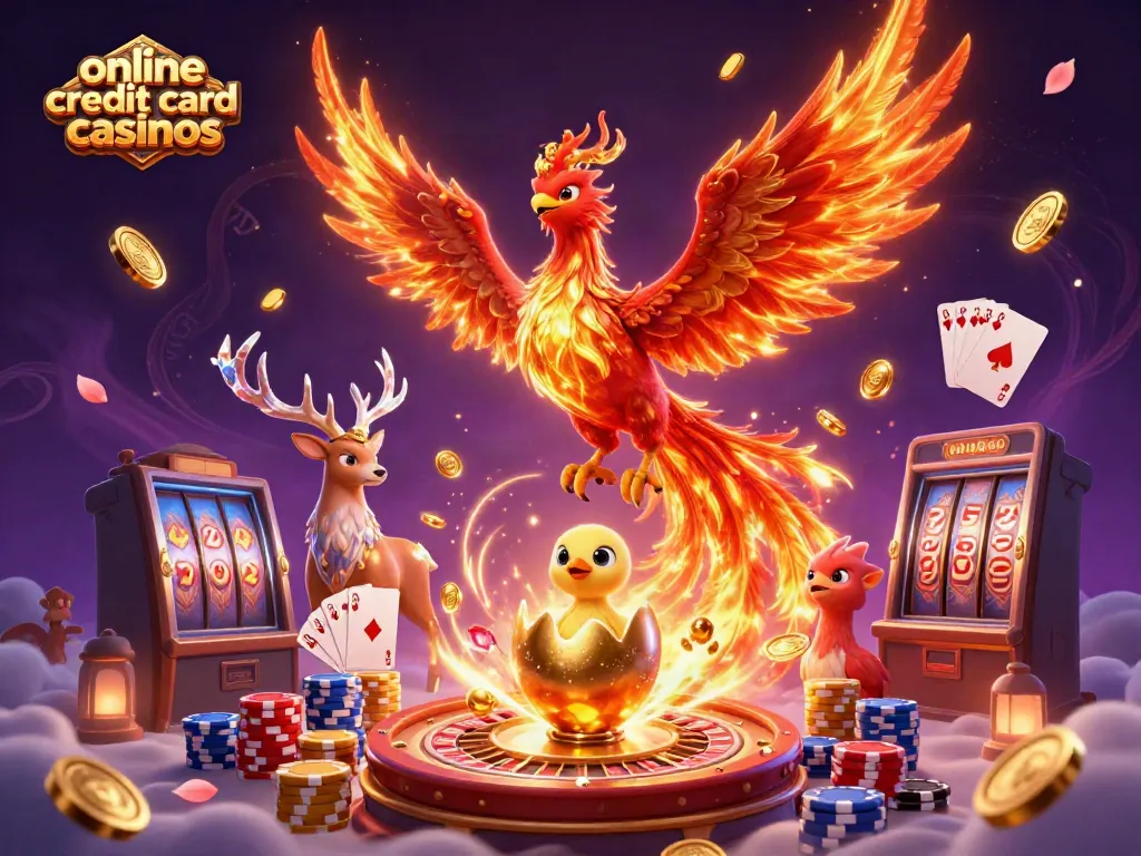 Experience the excitement of online credit card casinos with a vibrant 3D illustration of mythical characters and gaming elements.
