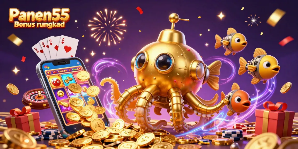 Engage with the Panen55 Bonus rungkad as a colorful slot game springs forth from golden submarine treasure.