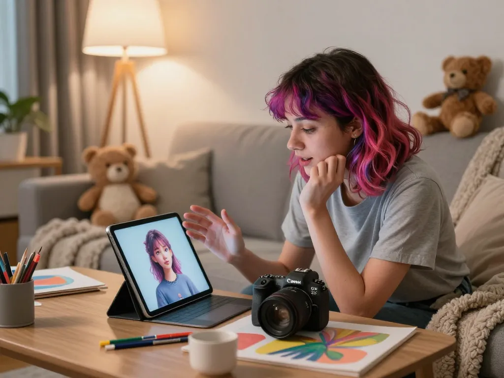 Engaging conversation with an AI-generated character showcasing ai nsfw elements in a cozy home setting.