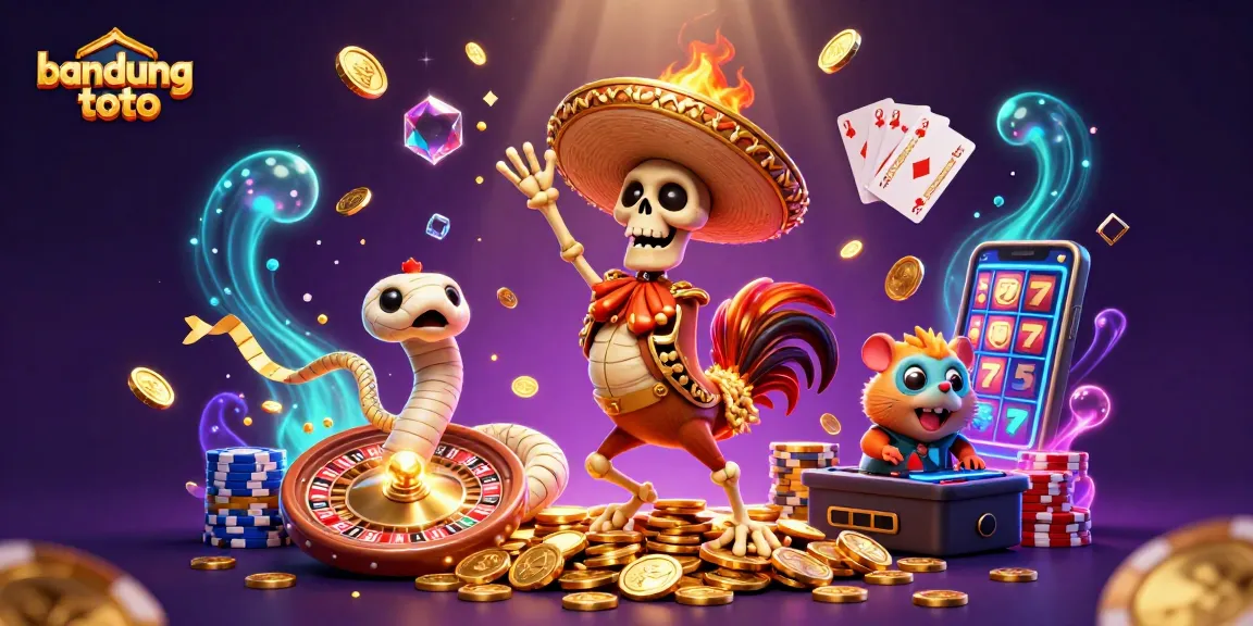 Engage in thrilling gaming with bandung toto's vibrant casino illustration featuring lively characters.