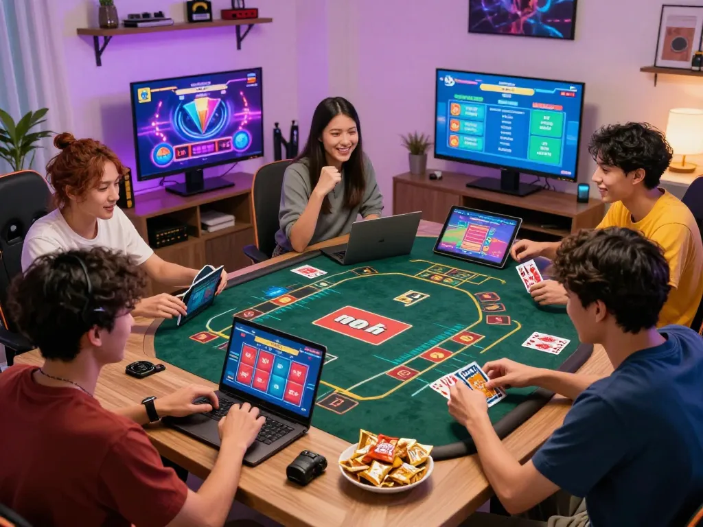 Exciting online gaming moment on https://kuwincom.net/, friends immersed in card games