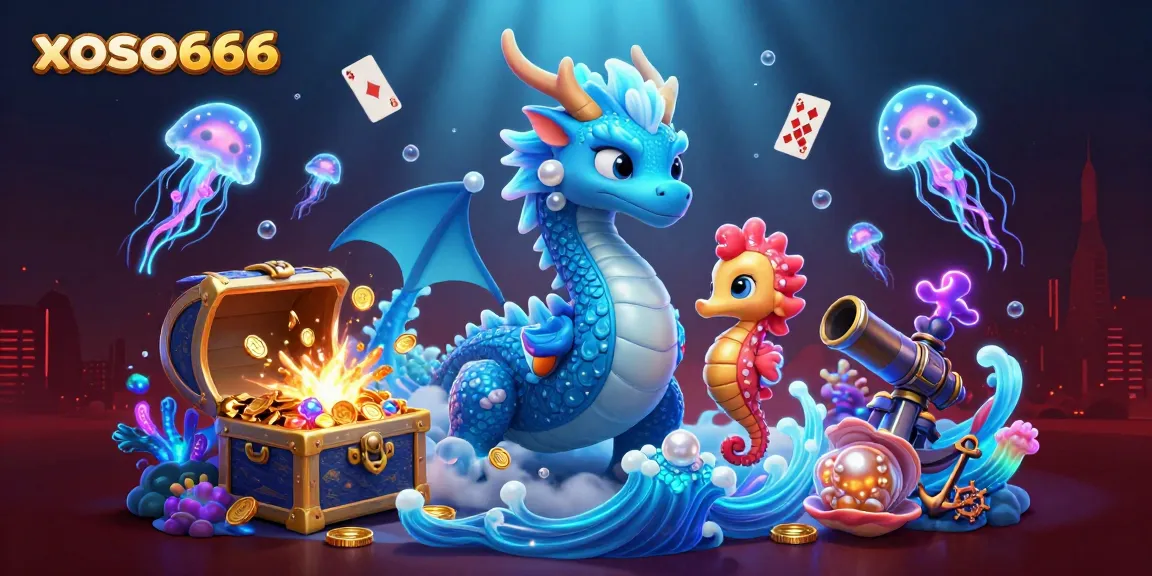 Immerse in xoso666's world of excitement with vibrant ocean-themed characters and casino elements.