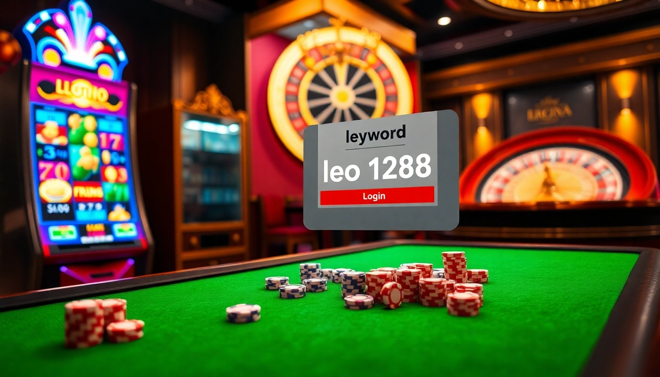 Exciting gambling scene featuring lego138 login with vibrant slot machine and poker chips.