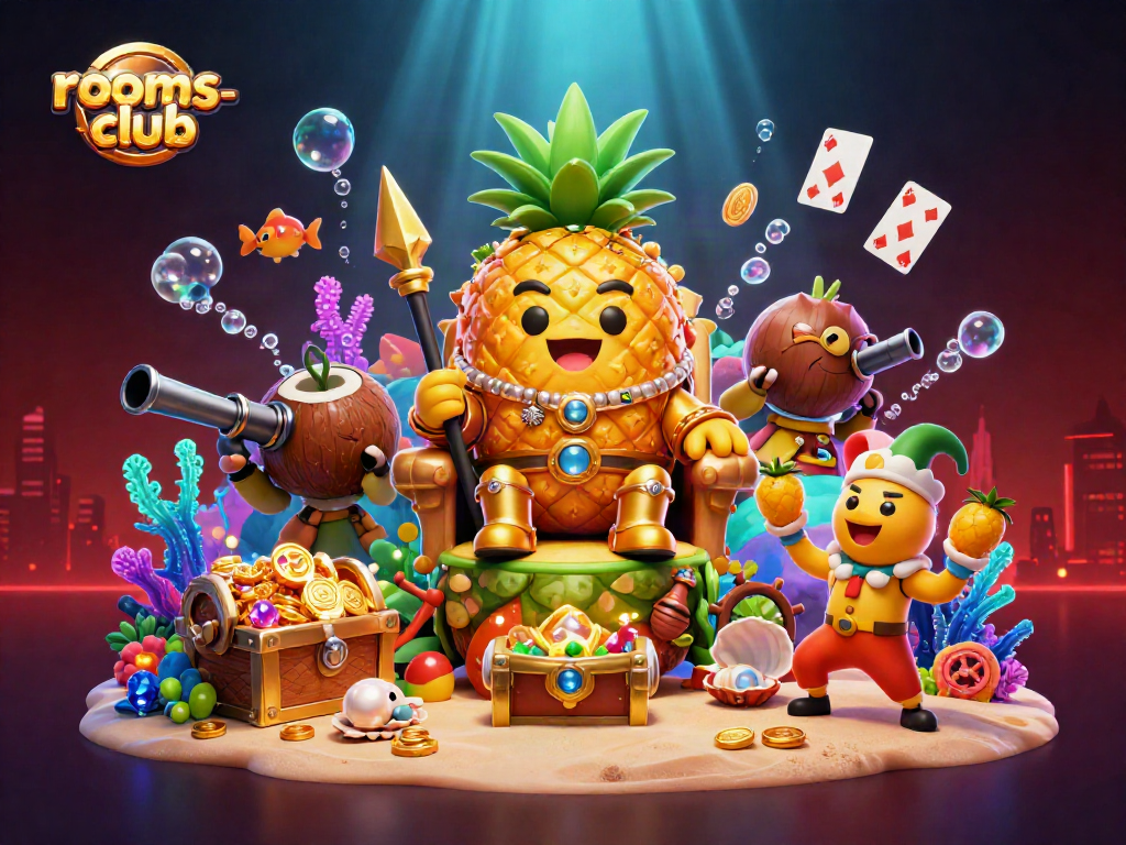 Rasakan keseruan permainan di rooms-club dengan Raja nanas 3D dan penjaga kelapa di kasino pantai.