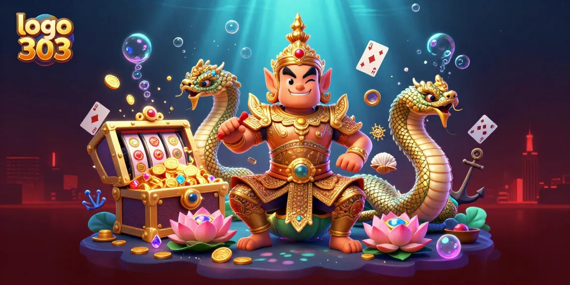 Memainkan permainan slot dengan logo 303 dalam ilustrasi kasino yang dinamis dan memukau.