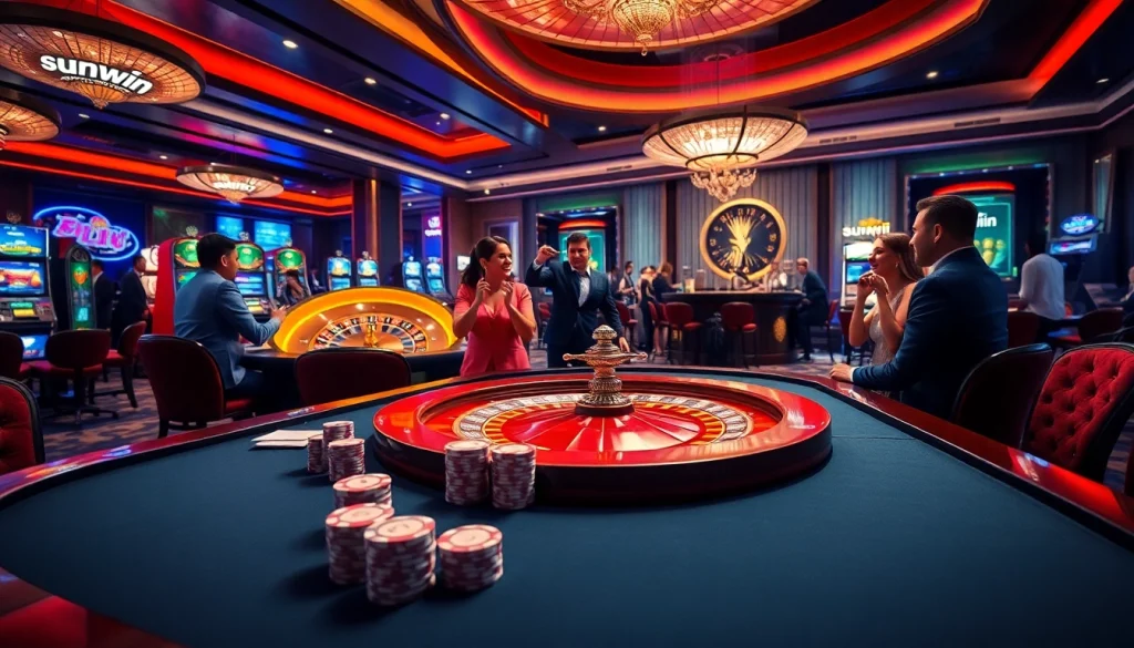 Experience thrilling gaming adventures with Sunwin at a bustling casino environment.