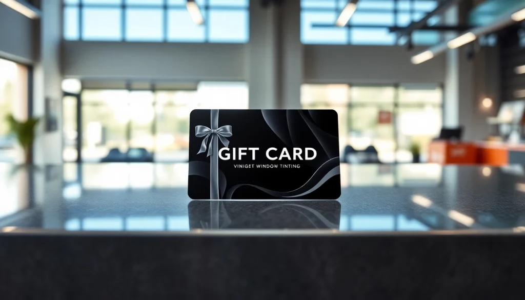 Presenting a window tint gift card on a modern countertop, reflecting luxury and style.