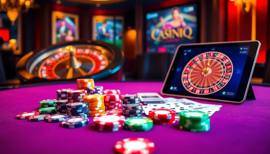 Engage with the excitement of qh88 at a vibrant casino table filled with poker chips and cards.