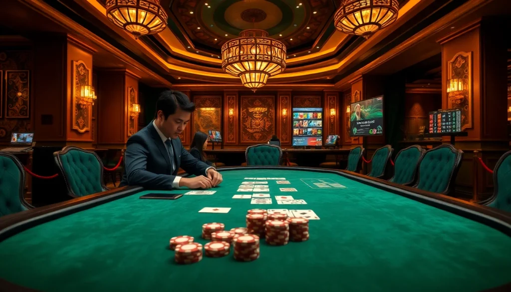 Experience the thrill of Nhà Cái DEBET with vibrant casino visuals and high-stakes action.
