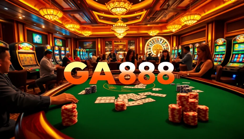 Engaged players enjoying a thrilling moment at GA888 casino tables with poker chips.
