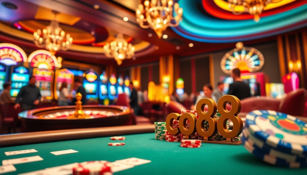 Players enjoying the excitement of co88 poker at a luxurious casino table.