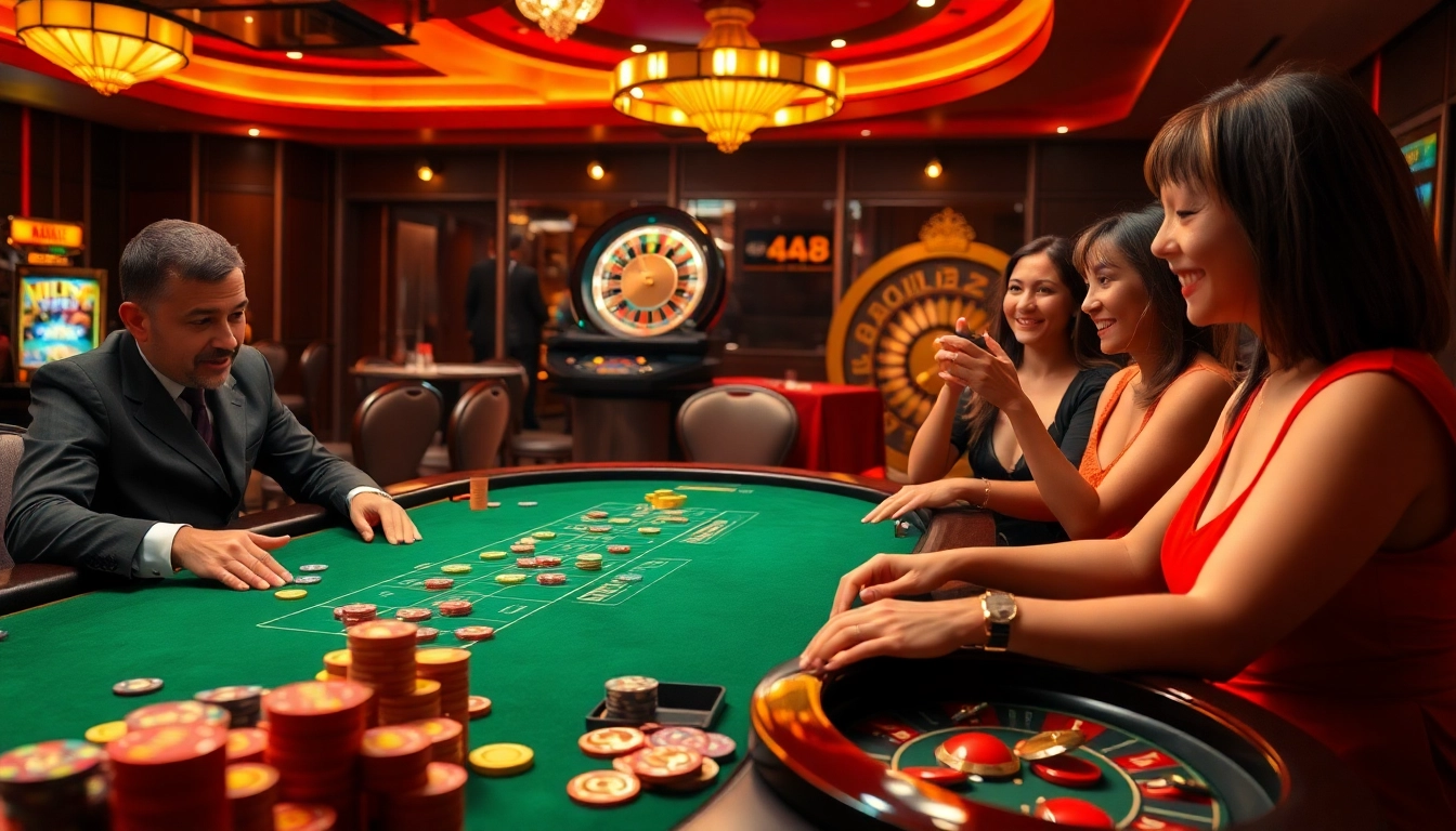 Experience the thrilling atmosphere of hb88 casino with vibrant poker tables and colorful slot machines.