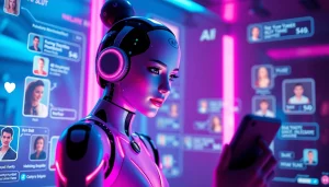 An engaging AI dating app interface with playful 'ai slut' character, ambient lighting, and interactive elements.