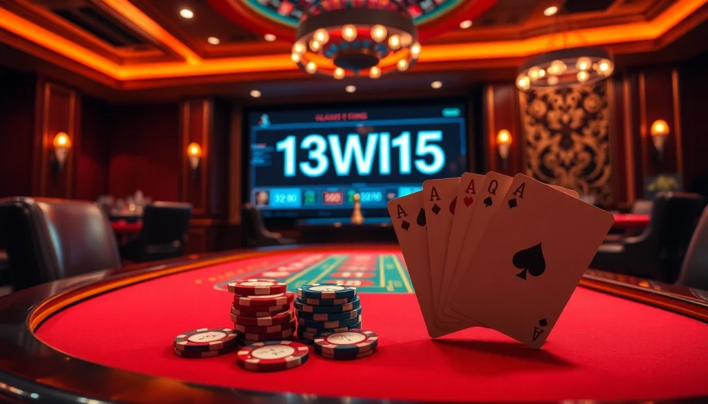 Engaging casino action at a poker table showcasing 13win15 with vibrant chips and cards.