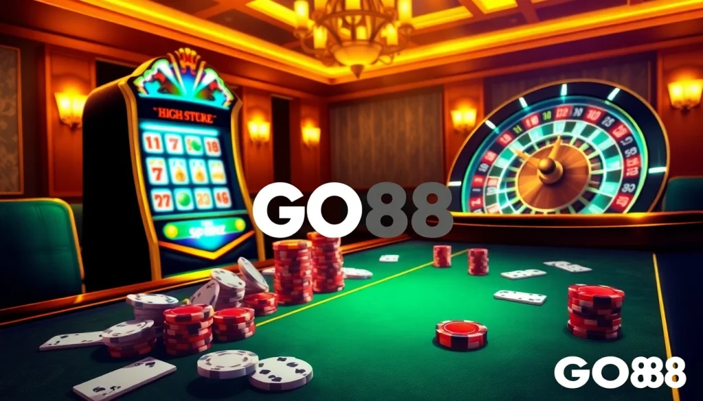 Experience the thrill of gambling at Nhà Cái GO88 with vibrant casino elements and luxurious settings.