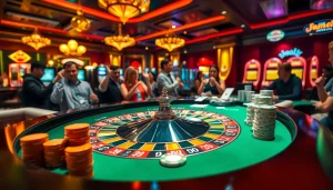 Engaged gamblers enjoying the excitement of dn 88 at a lively casino table.