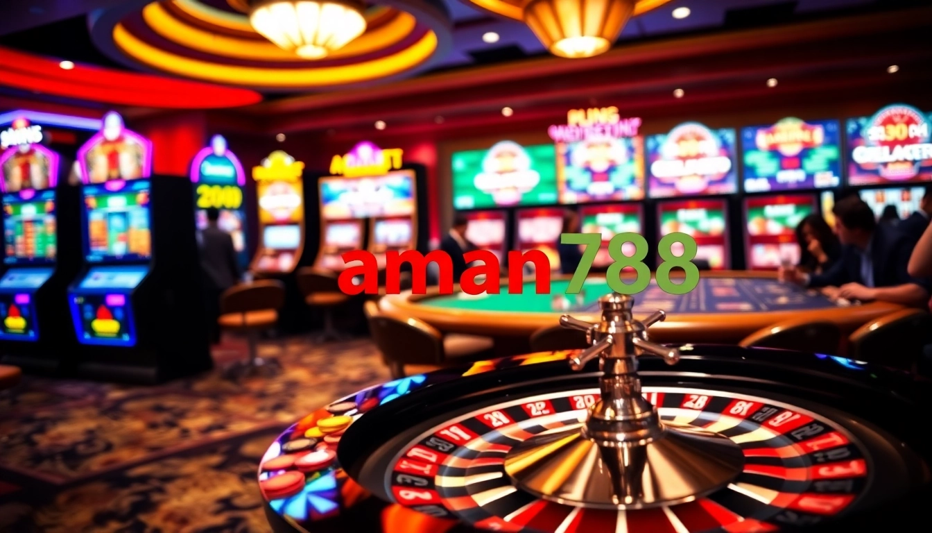 Tampilan mesin slot Aman788 yang menampilkan aksi permainan yang hidup di lingkungan kasino mewah.