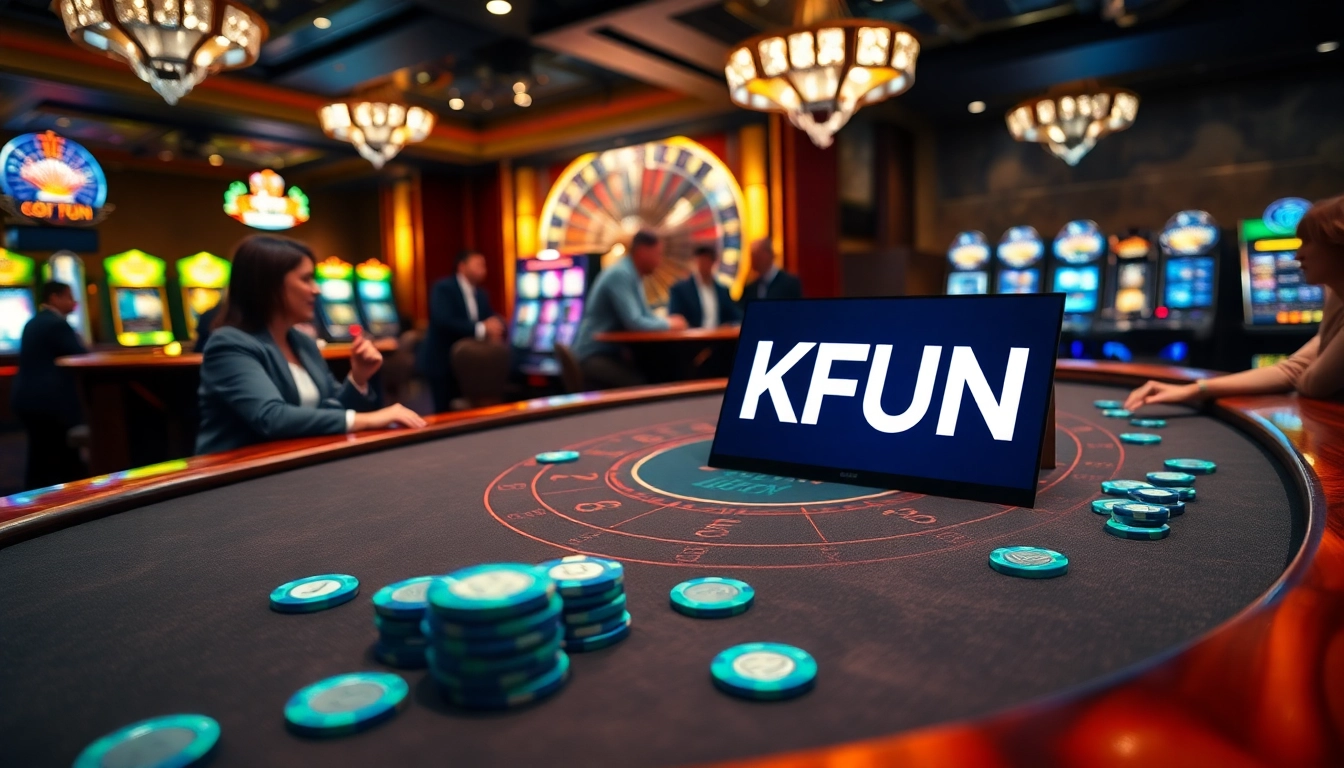 Players enjoying a thrilling game at an OKFUN blackjack table, surrounded by luxurious casino elements.