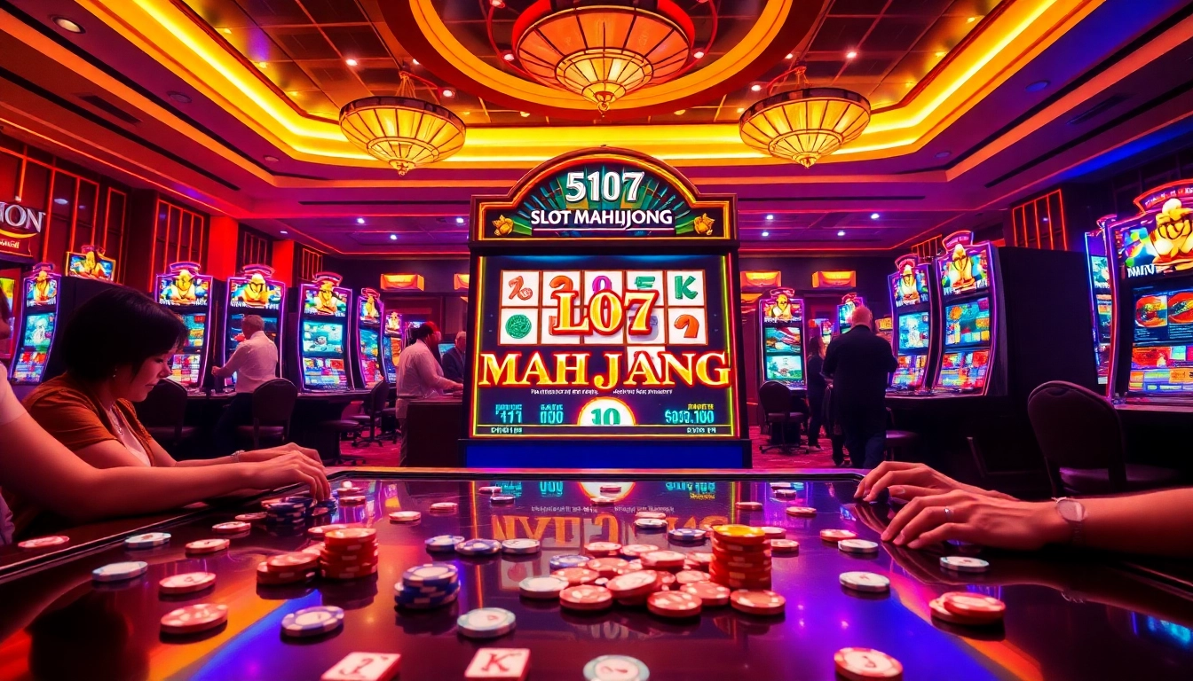 Spin and win big on Slot Mahjong at an exciting modern casino setting.