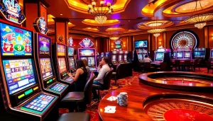 Exciting players enjoying slots at SLOT888's vibrant casino tables.