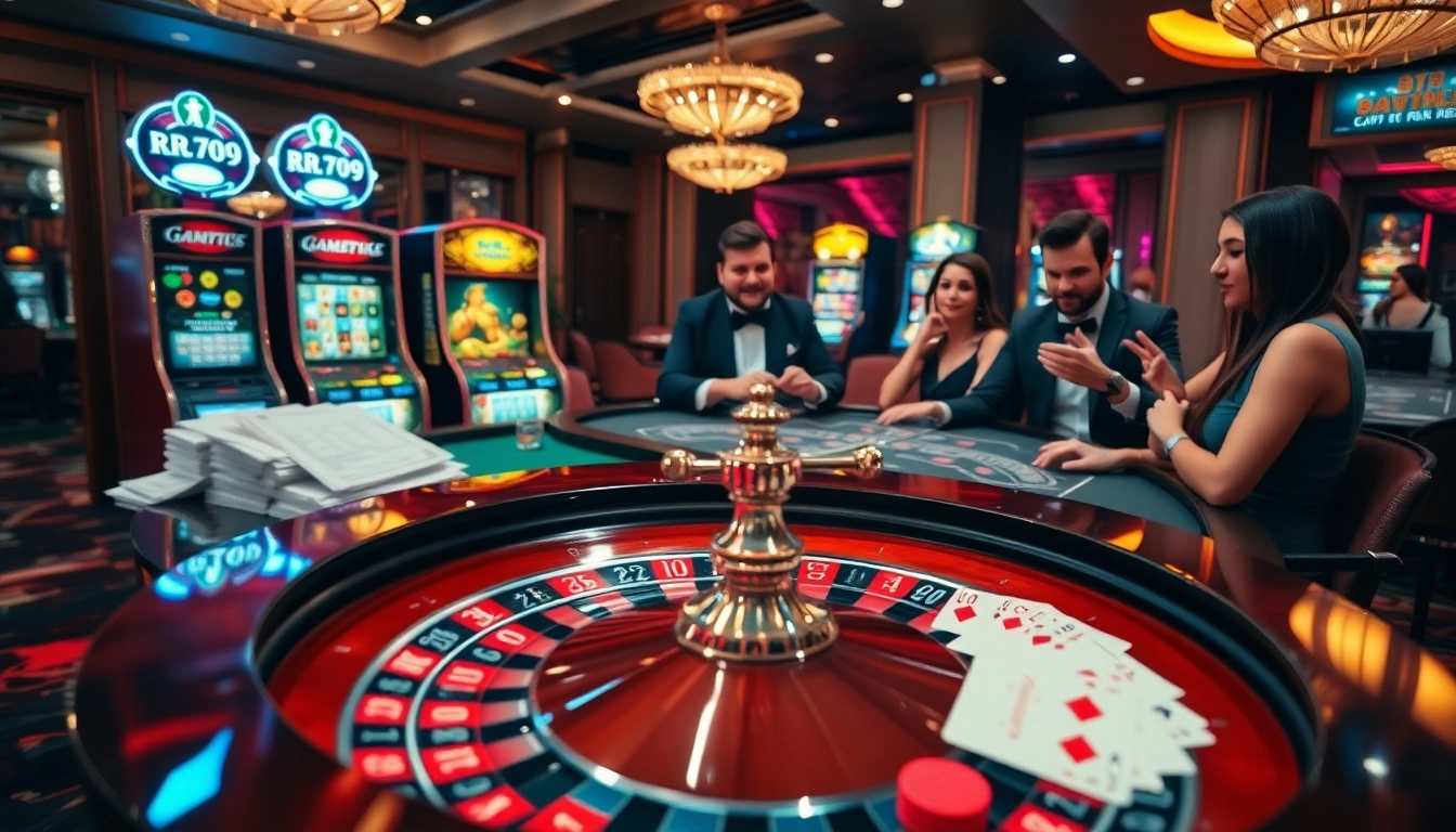 Play the rr99 game at an upscale casino featuring thrilling roulette and poker action.