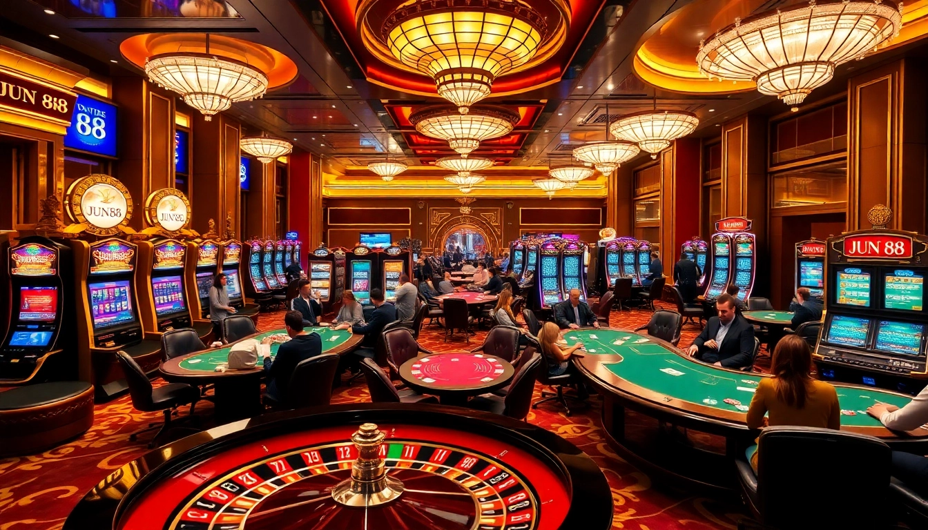 Engaging scene of players enjoying casino games at Jun 88, showcasing excitement and luxury.