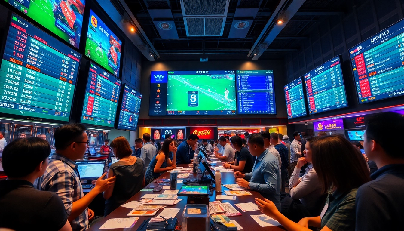Real-time tỷ lệ kèo nhà cái on vibrant screens in a dynamic sportsbook.
