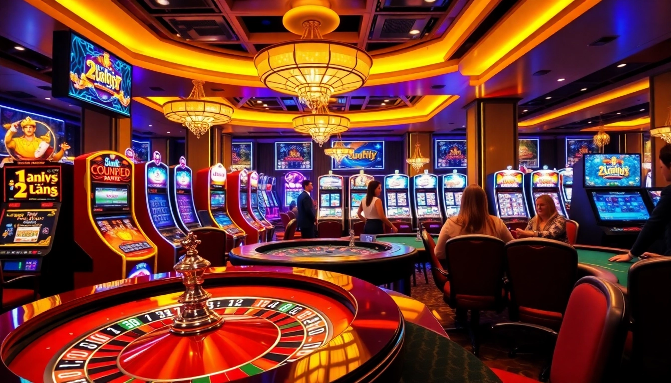 Exciting online casino experience at https://lodetructuyen.co/, featuring vibrant slot machines and players engaged in thrilling games.
