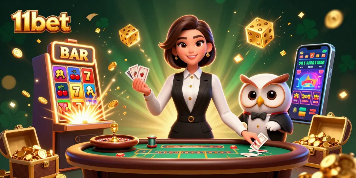 Experience thrilling games at 11bet with a professional dealer in an immersive 3D casino scene.